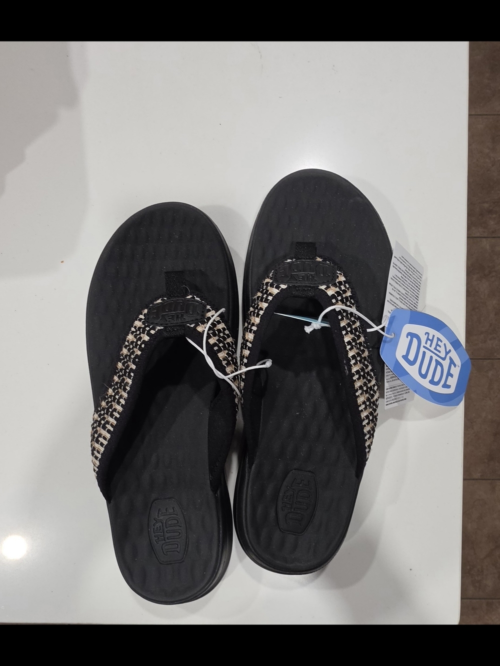 Hey Dude Women’s Black Tide Flip with Woven Neutral Trim - Picture 3 of 3